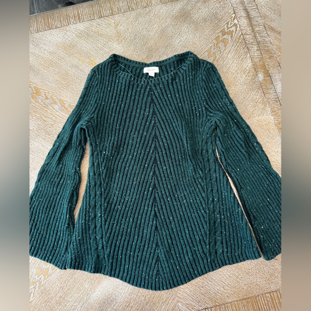 Style & Co Peppered Green Sweater Bell Sleeve Tunic Medium Cable Knit